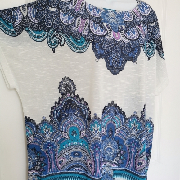 CACHE kimono top dolman sleeves blue Paisley on white size 2X - Picture 4 of 10